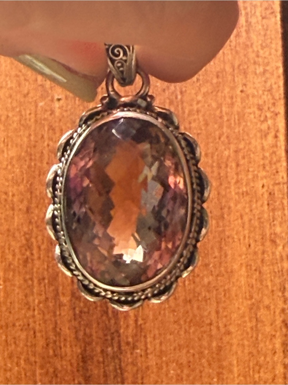 Ametrine (amethyst + citrine) and sterling silver Bali pendant  - Women Jewelry